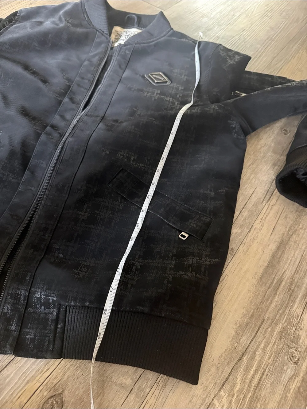 Men's Black Bomber Jacket with Subtle Patterning